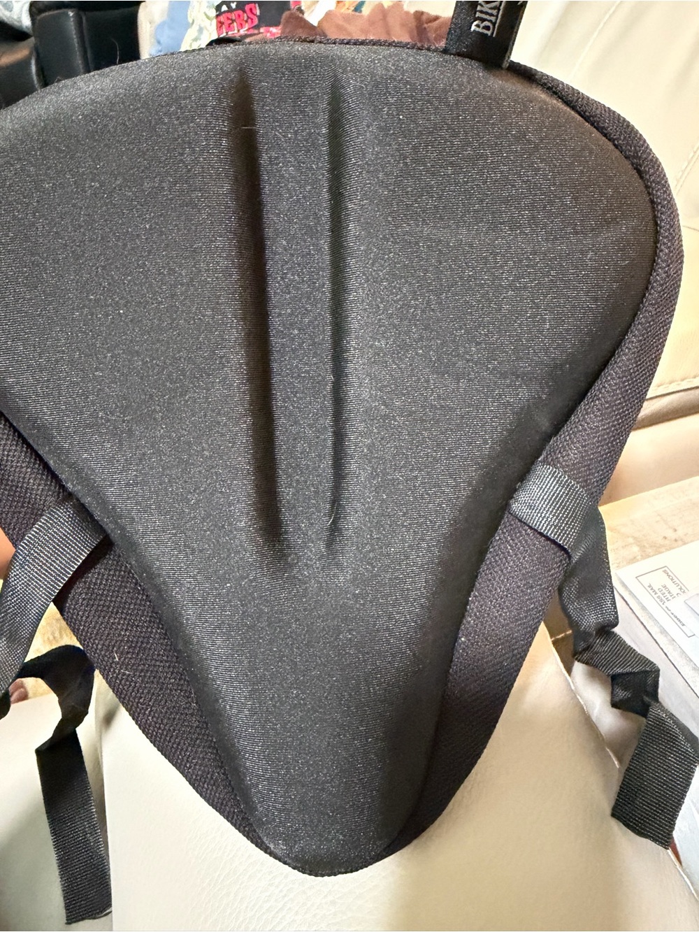 Bikeroo Biker Black Padded Seat Cover and a replacement unknown maker seat. EUC